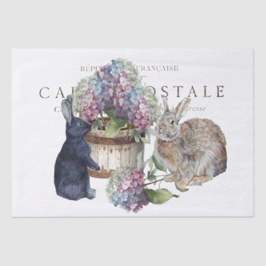 うさぎアジサイ花バケットデコペフランスのージ 薄葉紙 (正面)