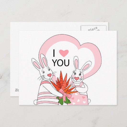 うさぎカップルおもしろい付きハガキデザイン ポストカード (正面/裏面)