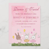 うさぎバレリーナの誕生日パーティー招待状 招待状 (正面/裏面)