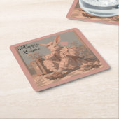 うさぎビクトリアン待て、うさぎ少年、春 スクエアペーパーコースター (アングル)