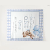 うさぎブルーバルーン 1歳誕生日背景 タペストリー (正面(横))