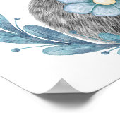 うさぎブルー花柄のベビー部屋プリント | うさぎプリント ポスター (角)