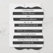 うさぎベイビーシャワー ピンクの花 ブラック アンド ホワイト ストライプ 招待状 (裏面)