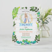うさぎベイビーボーイシャワー招待状。春のイースター 招待状 (スタンド正面)