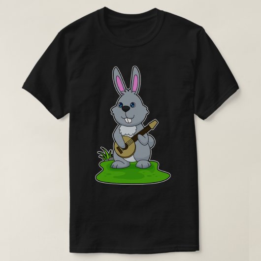 うさぎミュージシャンギター音楽 Tシャツ (デザイン正面)