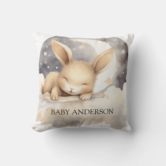 うさぎムーンスカイベージュかわいい子供部屋 クッション (正面)