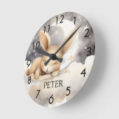 うさぎムーンスカイベージュかわいい子供部屋 ラウンド壁時計 (傾斜)