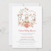 うさぎヴィンテージ ピーチの葉のバーチャルベイビーシャワー 招待状 (正面)