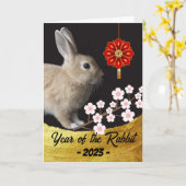 うさぎ中国のさくらんぼの年 カード (黄色い花)
