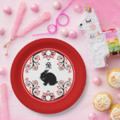 うさぎ中国のと赤い花の正月 ペーパープレート (パーティー)