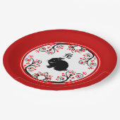 うさぎ中国のと赤い花の正月 ペーパープレート (アングル)