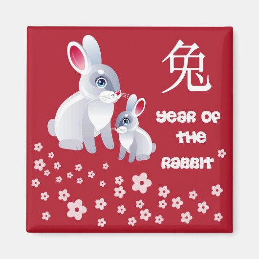 うさぎ中国のの年。かわいいバニーズギフト マグネット (正面)
