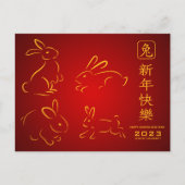 うさぎ中国のの幸せな新年 ポストカード (正面)