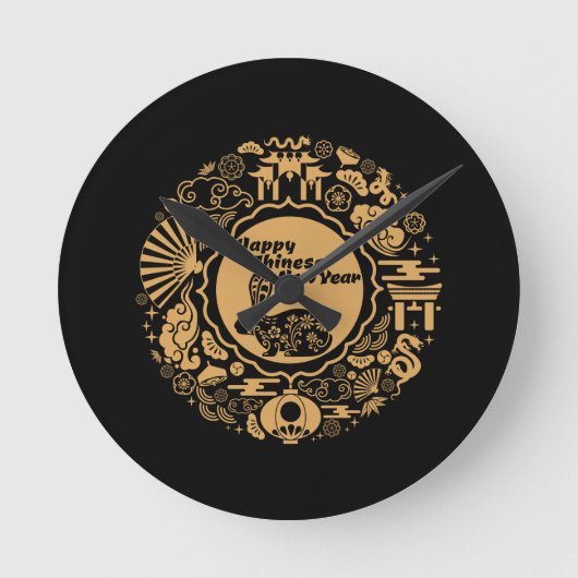 うさぎ中国のの新年 ラウンド壁時計 (正面)