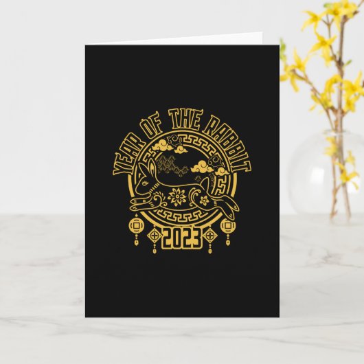 うさぎ中国のの旧正月 カード (黄色い花)