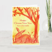 うさぎ中国のの水彩の新年おめでとう シーズンカード (正面)
