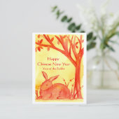 うさぎ中国のの水彩の新年おめでとう シーズンポストカード (スタンド正面)