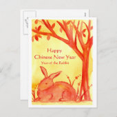 うさぎ中国のの水彩の新年おめでとう シーズンポストカード (正面/裏面)