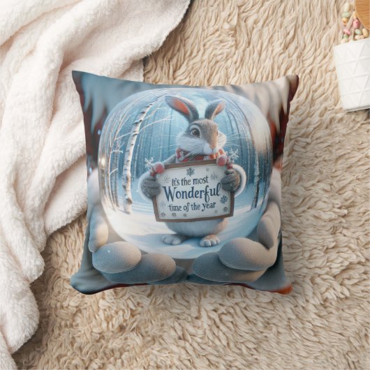うさぎ付きクリスマススノーグローブ クッション (ブランケット)