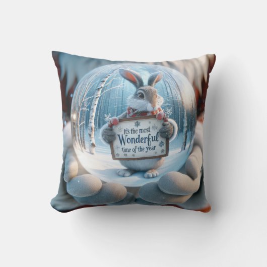 うさぎ付きクリスマススノーグローブ クッション (正面)