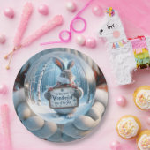 うさぎ付きクリスマススノーグローブ ペーパープレート (パーティー)