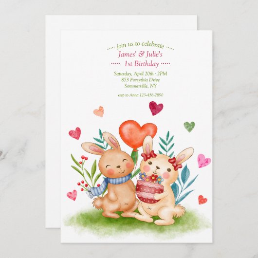 うさぎ兄弟 招待状 (正面/裏面)