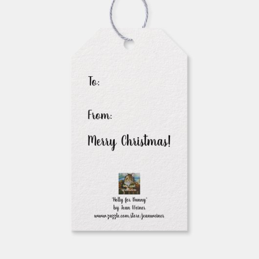 うさぎ入りバスケットとホリースプリグス水彩画 ギフトタグ (裏面)