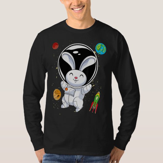 うさぎ可愛い動物ロケット惑星科学者アストロン Tシャツ (正面)
