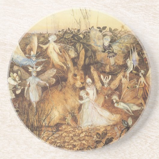 うさぎ妖精たちの間で、ヴィンテージ童話 コースター (正面)