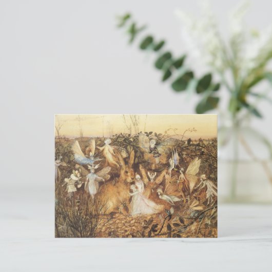 うさぎ妖精たちの間で、ヴィンテージ童話 ポストカード (スタンド正面)