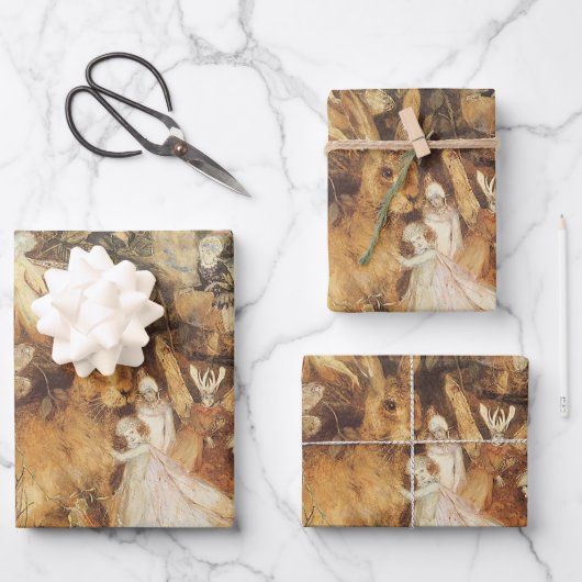 うさぎ妖精たちの間で、ヴィンテージ童話 ラッピングペーパーシート (正面)