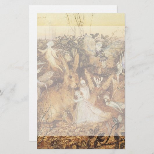 うさぎ妖精たちの間で、ヴィンテージ童話 便箋 (正面/裏面)