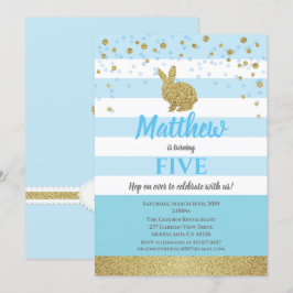 うさぎ少年誕生日招待状　年齢不問　青 招待状