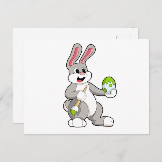 うさぎ絵画が卵を持って ポストカード (正面/裏面)