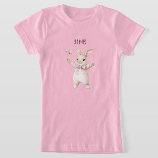 うさぎ蝶々 ピンクのほっぺ  Tシャツ (レイダウン)