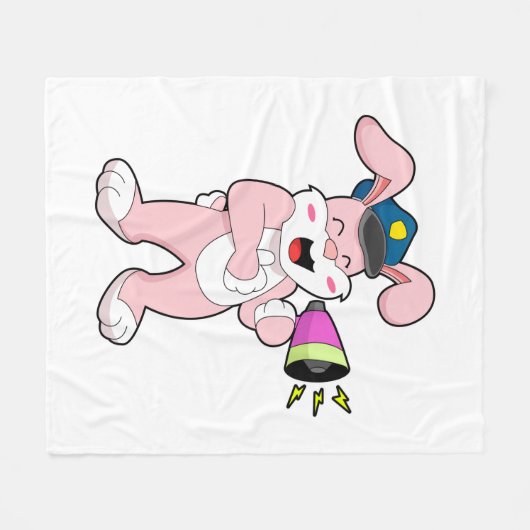 うさぎ警察官マイク フリースブランケット (正面(横))