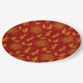 うさぎ赤と金ゴールド曼荼羅模様の年 ペーパープレート (アングル)