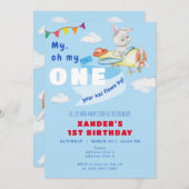 うさぎ飛行機パイロット1歳お誕生日飛行 招待状 (正面/裏面)