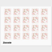 うさぎ1歳の誕生日 お花 ピンク かわいい スクエアシール (シート)