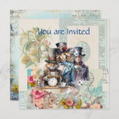 うさぎ、アリス、不機嫌帽子屋 招待状 (正面/裏面)