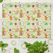 うさぎ，ネコ，キツネ，クマの柄 キッチンタオル (折り畳み)