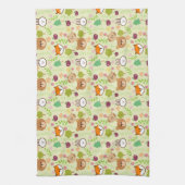 うさぎ，ネコ，キツネ，クマの柄 キッチンタオル (縦)