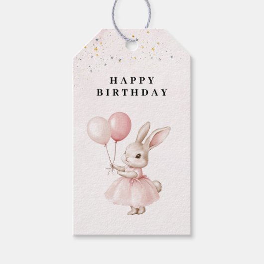 うさぎ パステルピンクの誕生日 ギフトタグ (正面)