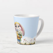 うさぎ ピンクの耳 白いデイジー カフェラテマグ (右アングル)