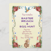 うさぎ、蝶、鳥 & 赤いバラ 招待状 (正面/裏面)