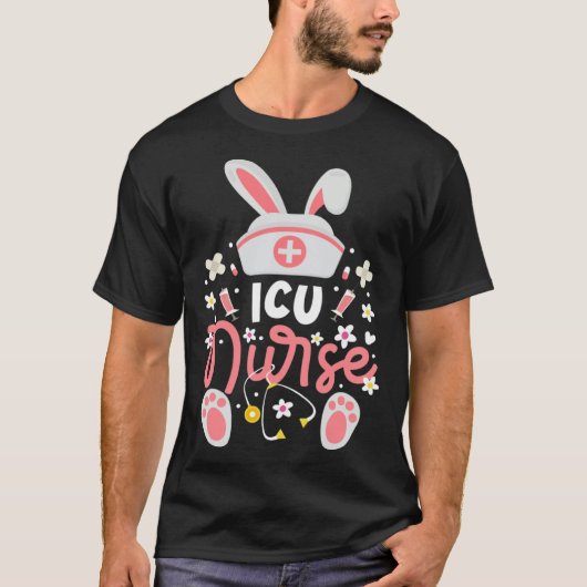 うさぎICU看護師 かわいいウサギの耳 集中治療ユニフォーム Tシャツ (正面)