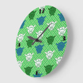 うさ日本のぎのプリント、緑、青、白 ラージ壁時計 (傾斜)