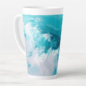 うずまくターコイズの波　抽象的な海洋波のアート カフェラテマグ (左アングル)