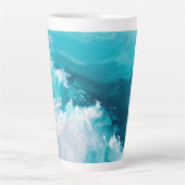 うずまくターコイズの波　抽象的な海洋波のアート カフェラテマグ (正面)