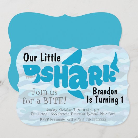 うちのサメちゃん1歳の誕生日パーティーにお越しください 招待状 (正面/裏面)